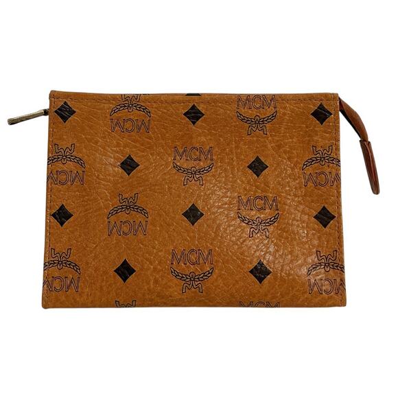 MCM Cognac Visetos Coated Canvas Vintage 1980s Makeup Pouch Made in West Germany - Picture 1 of 9